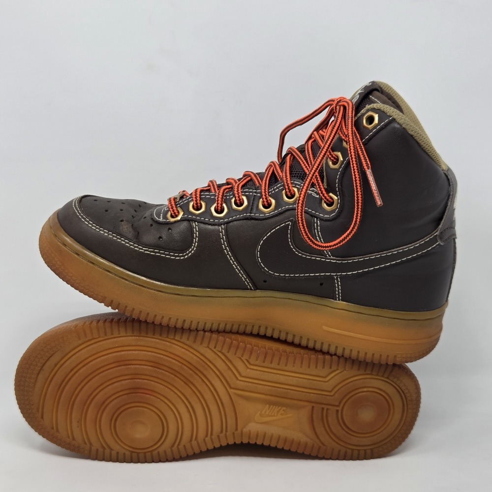 Nike Air Force‎ 1 High '07 Brown with Orange Laces, Leather, Size 4Y